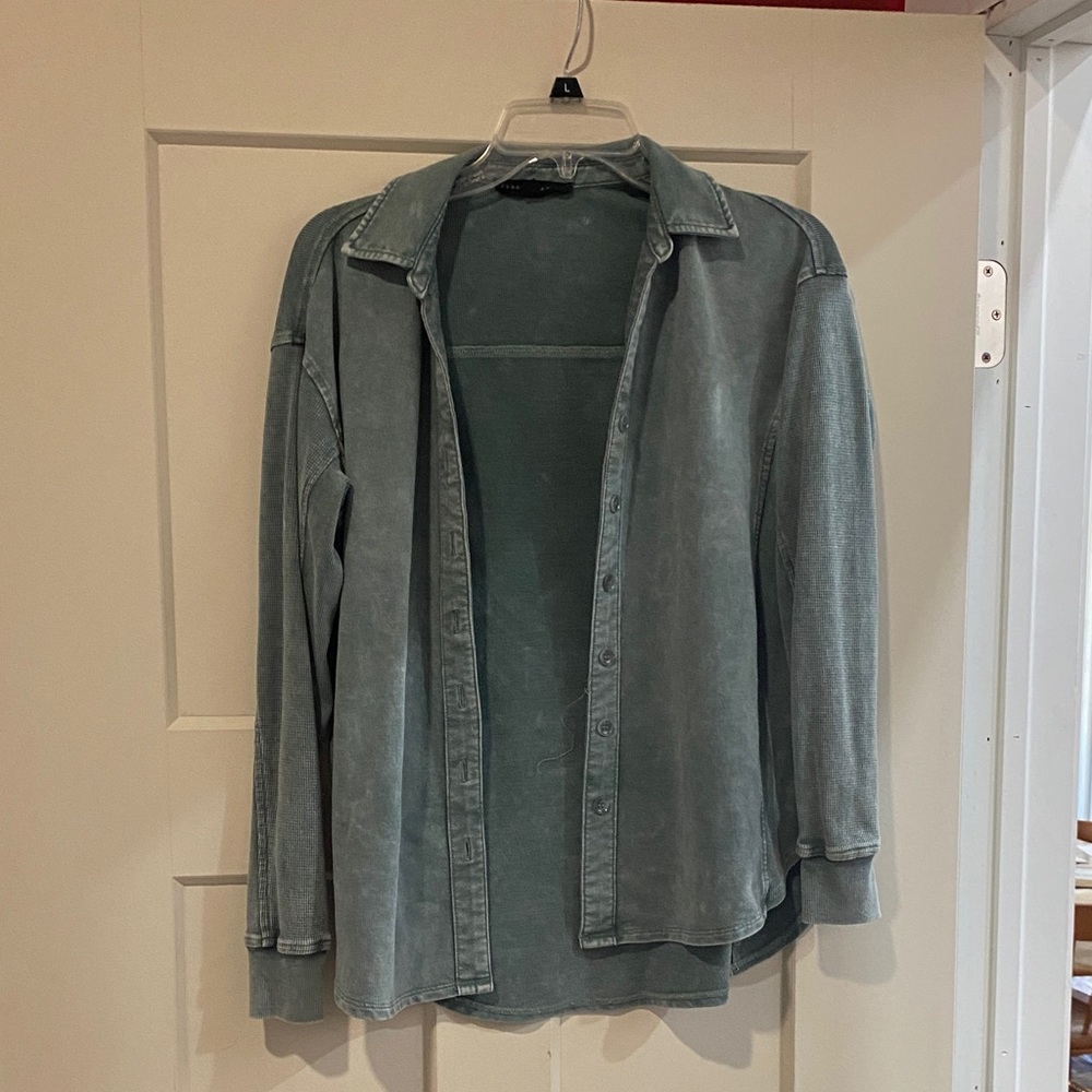 Faded wash green button up shirt